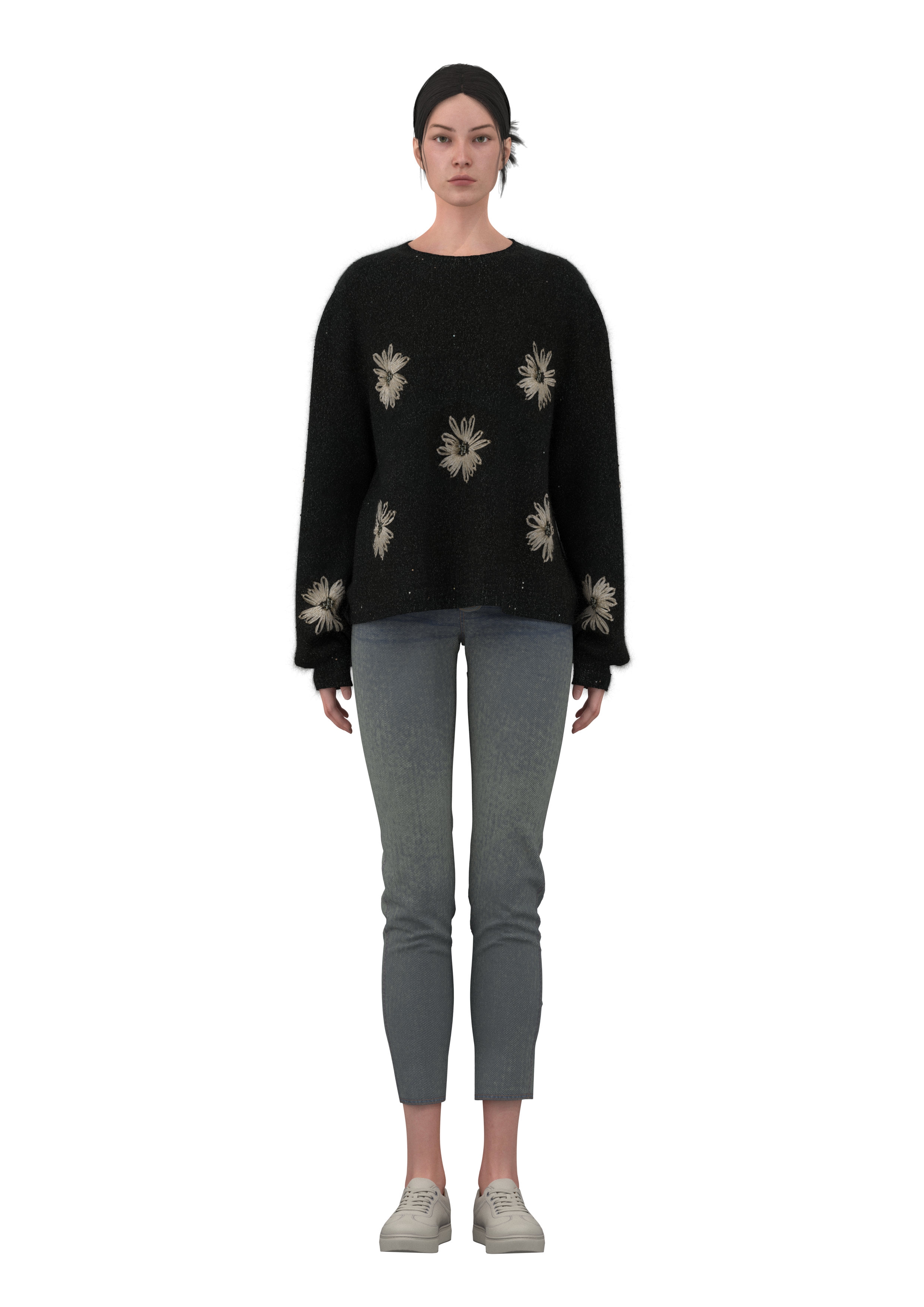  Women's Crew-Neck Hand-Crocheted Embroidered Pullove