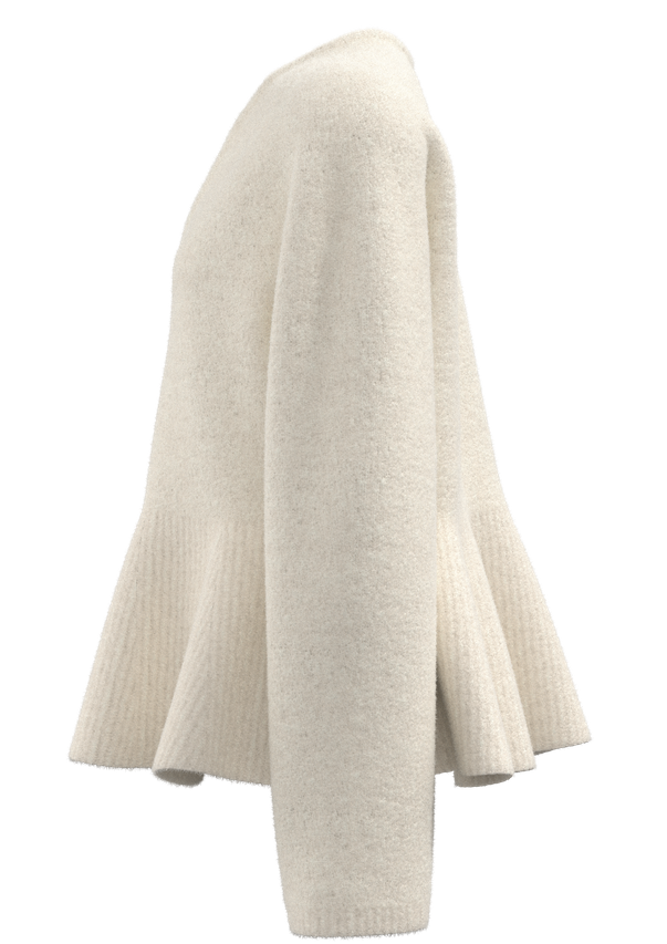 Women's V-neck leg of mutton sleeve waisted ruffle hem sweater