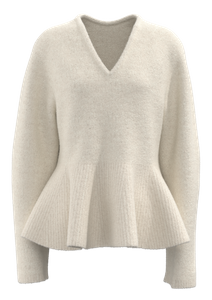 Women's V-Neck Leg-of-Mutton Sleeve Cinched-Waist Ruffle Hem Sweater