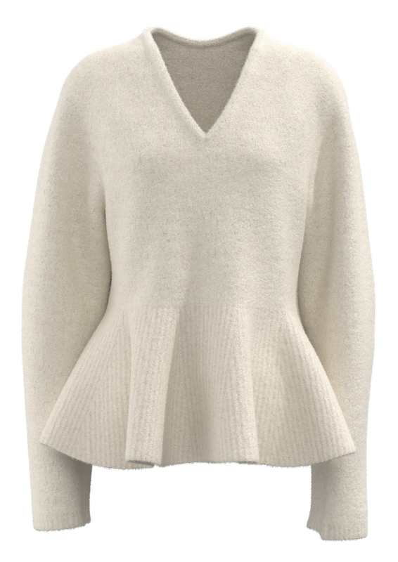 Women's V-Neck Leg-of-Mutton Sleeve Cinched-Waist Ruffle Hem Sweater