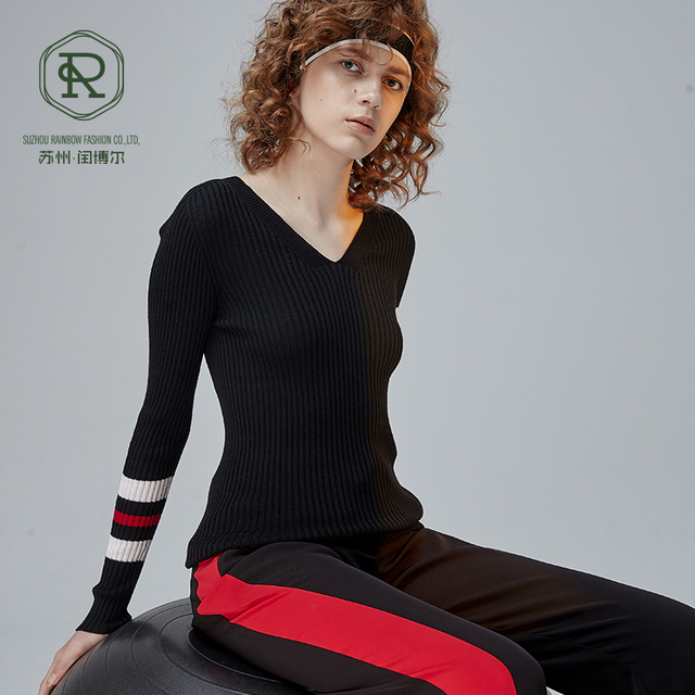 v-neck SEAMLESS Women rib pullover RWS wool
