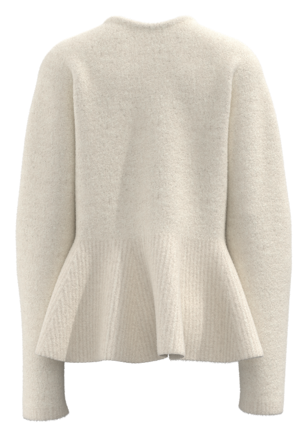 سترة نسائية بأكمام على شكل ساق من لحم الضأن ورقبة على شكل حرف V وخصر محكم وحاشية مكشكشة