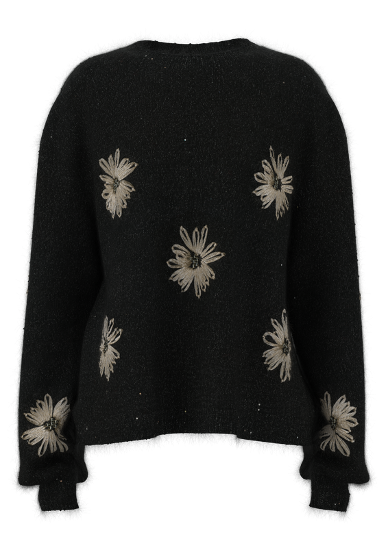  Women's Crew-Neck Hand-Crocheted Embroidered Pullove