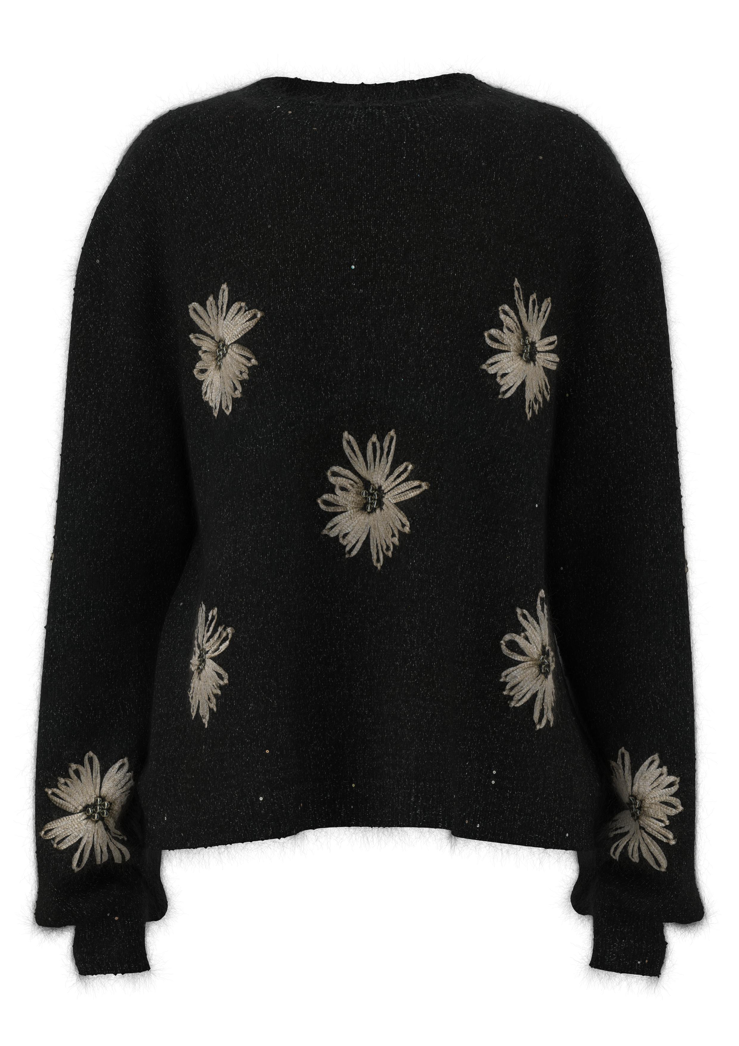  Women's Crew-Neck Hand-Crocheted Embroidered Pullove
