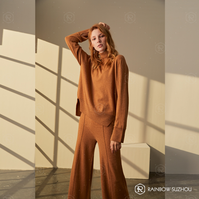 Pure Cashmere Pullover Top & Bottoms Set