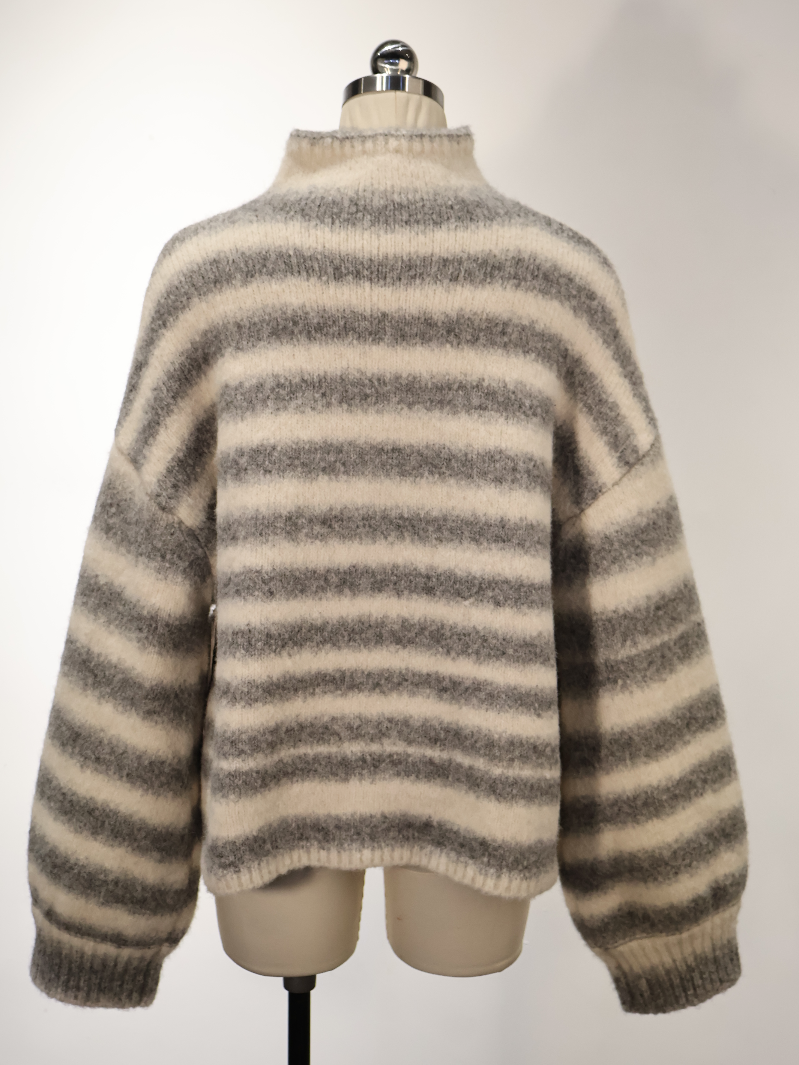 Striped high-neck pullover sweater
