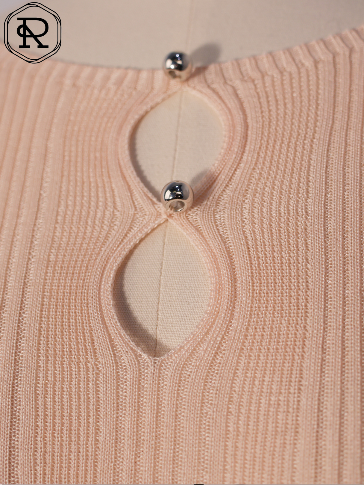 Beaded Keyhole Rib-Knit Long-Sleeve Top