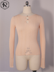 Beaded Keyhole Rib-Knit Long-Sleeve Top