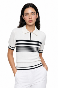 Women's Golf Black and White Striped Top