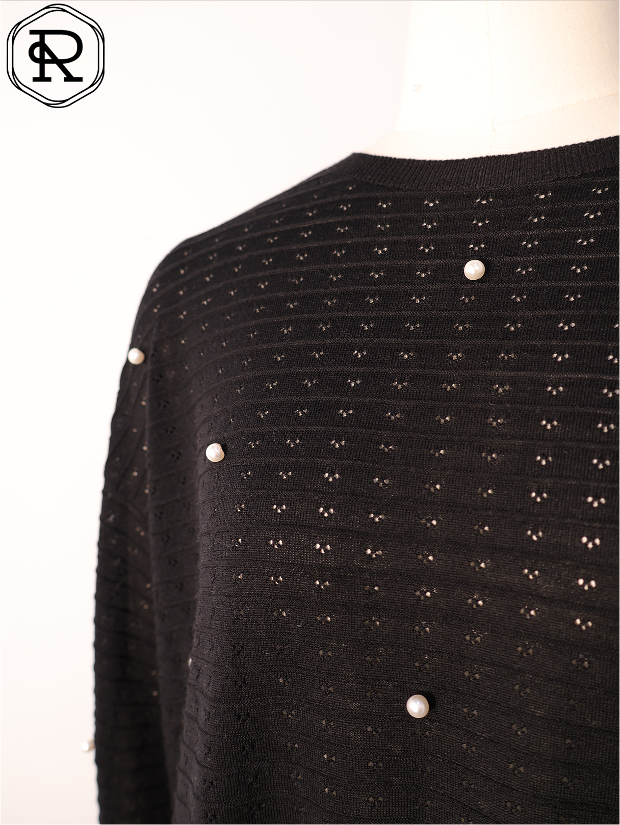 Pearl-Embellished Pointelle Knit Two-Piece Set