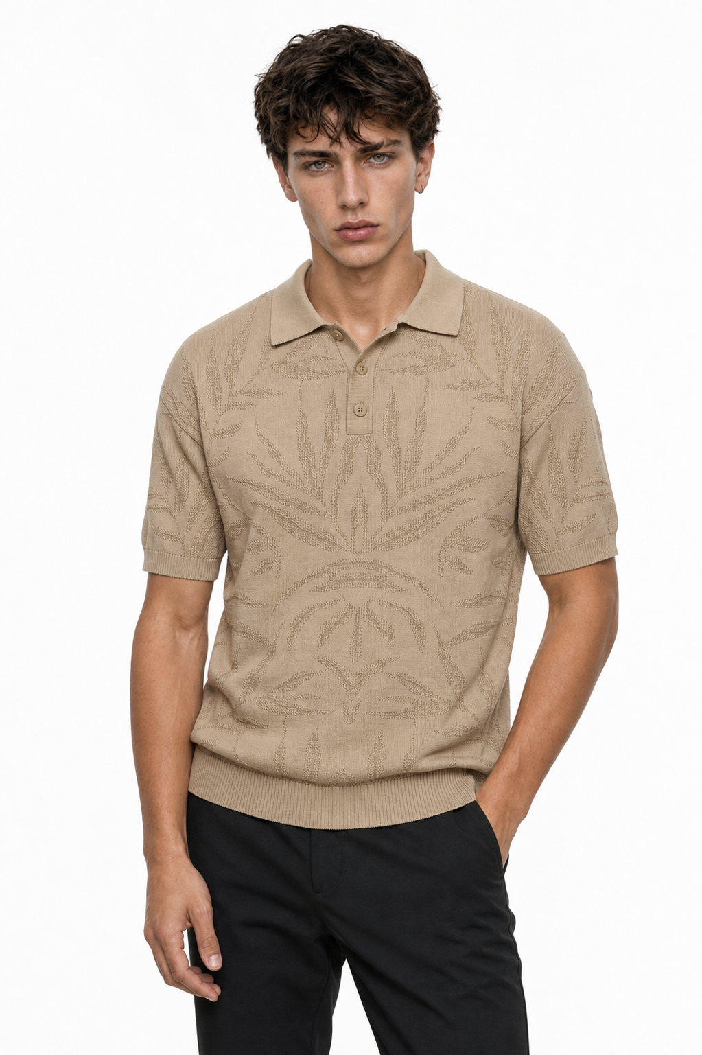 Men's golf khaki short-sleeve top