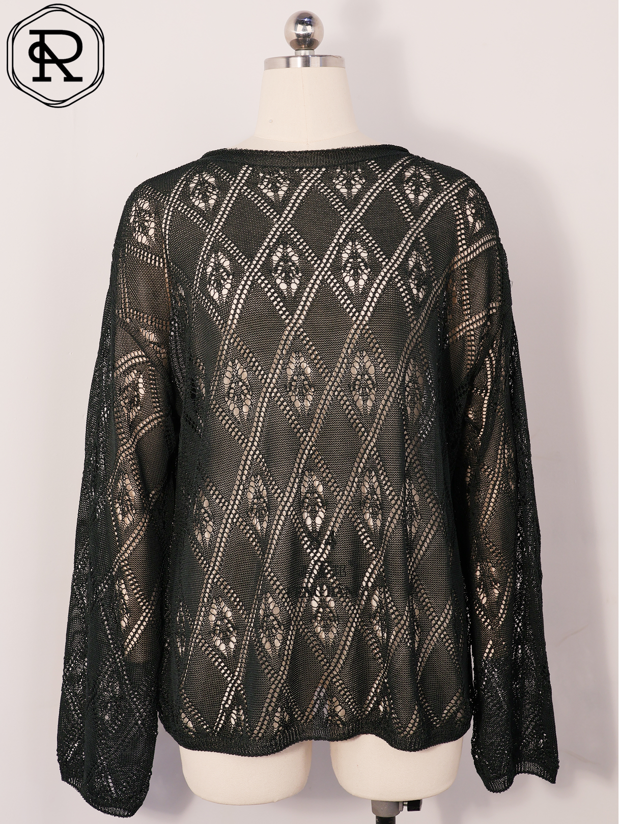 Diamond Geo-Pointelle Langarm-Strickoberteil