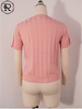 Vertical Striped Rib-Knit Short-Sleeve Top with Metallic Shimmer