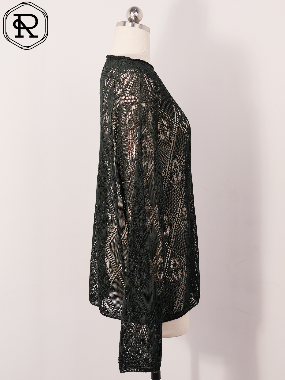 Diamond Geo-Pointelle Langarm-Strickoberteil