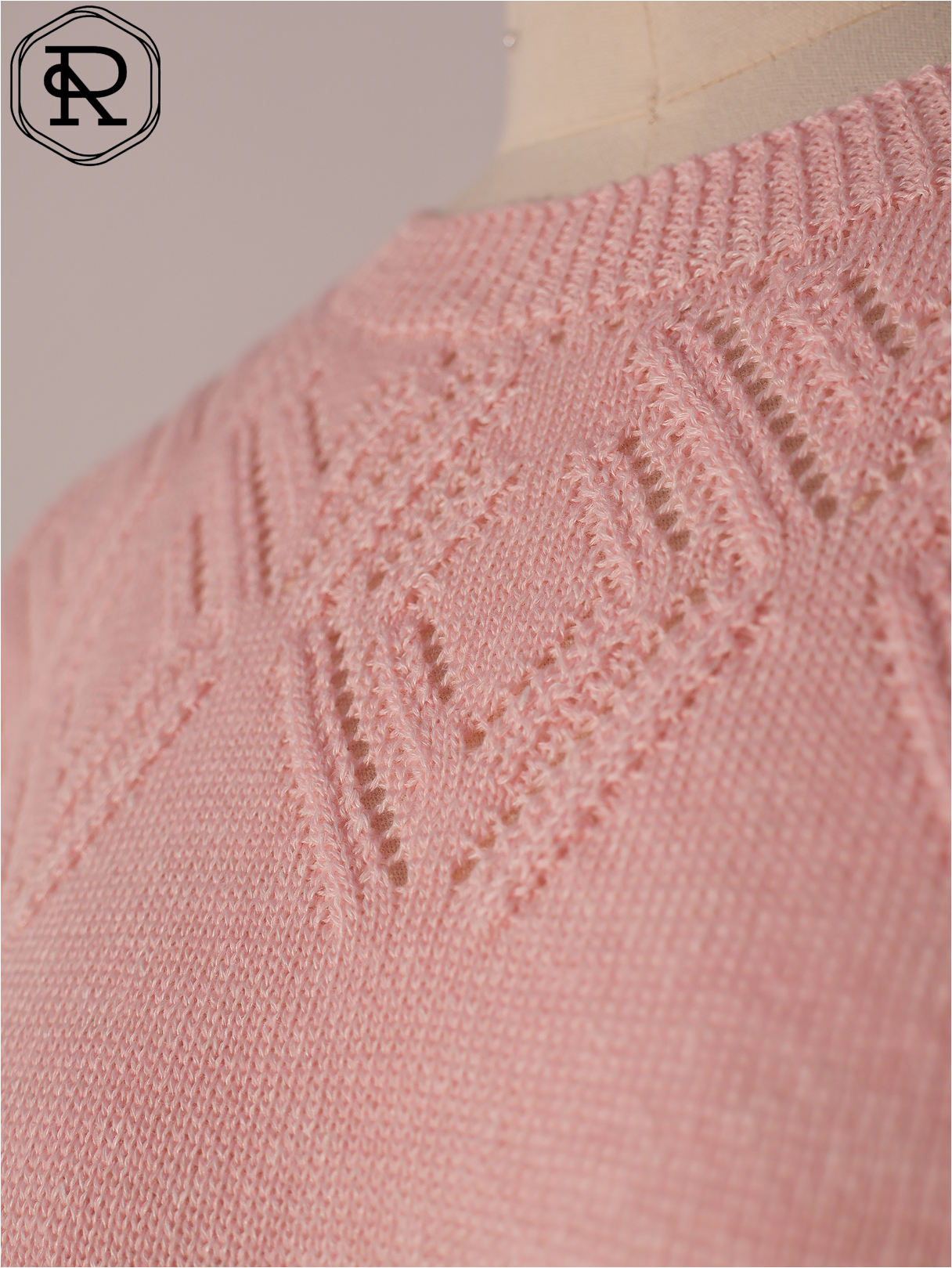 Metallic Chevron Pointelle Yoke Short-Sleeve Knit Top