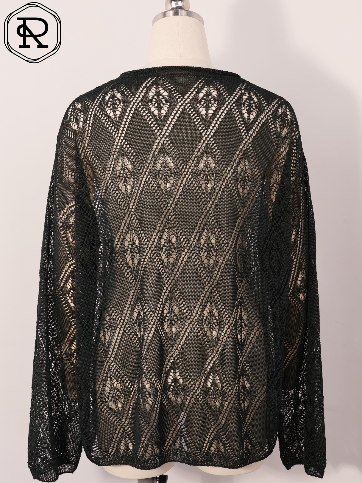 Diamond Geo-Pointelle Langarm-Strickoberteil