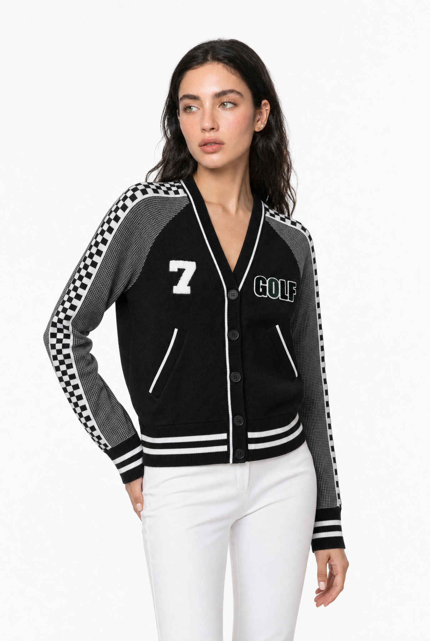 Women's golf black and white cropped cardigan